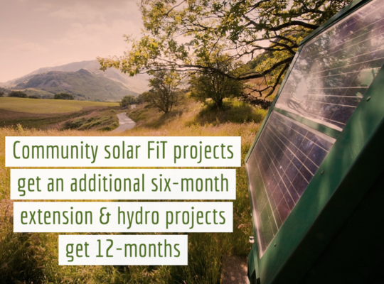 Community solar FiT projects get an additional six-month extension & hydro projects get 12-months