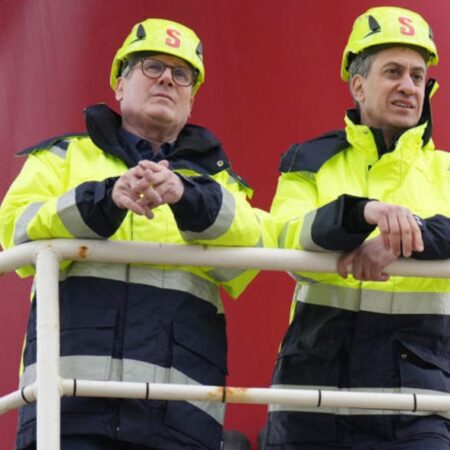 Keir Starmer and Ed Miliband in high vis jackets