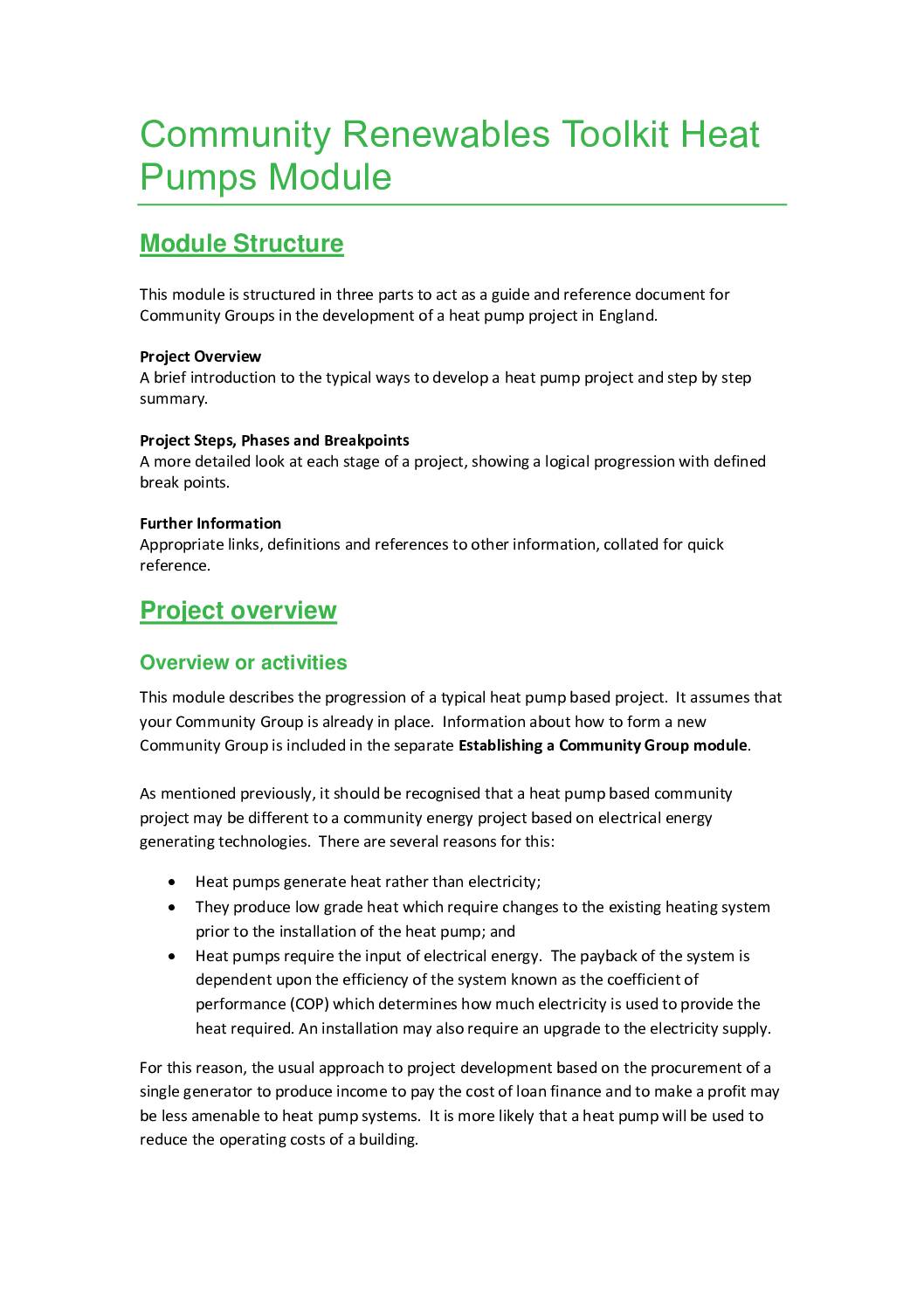 Community Renewables Toolkit Heat  Pumps Module
