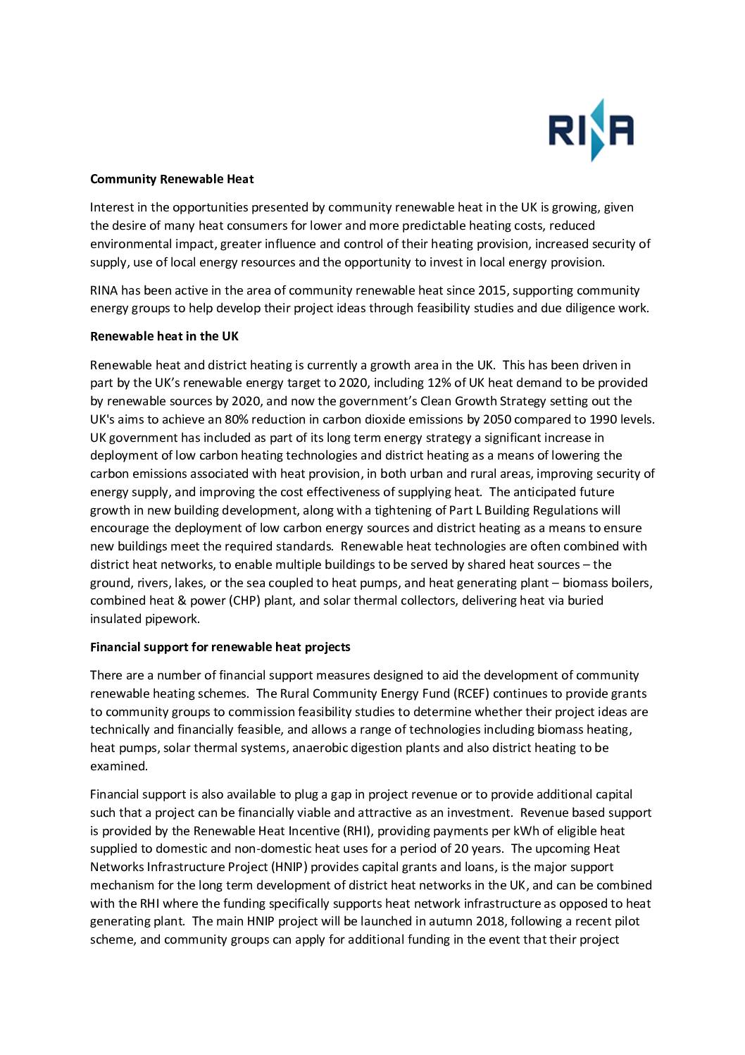 Community Renewable Heat - RINA