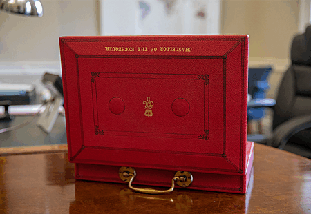 The budget red box on a table