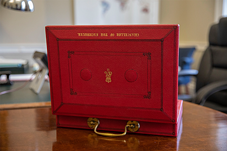The budget red box on a table