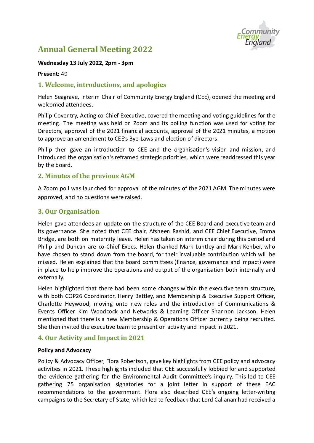 CEE AGM 2022 Minutes draft