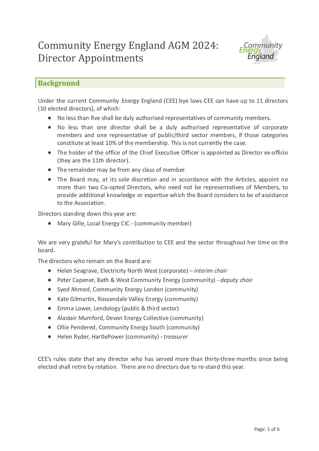 CEE AGM 2024 Director Nominations