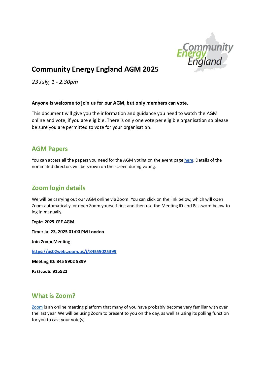 CEE AGM 2025 Meeting and Zoom Guidance