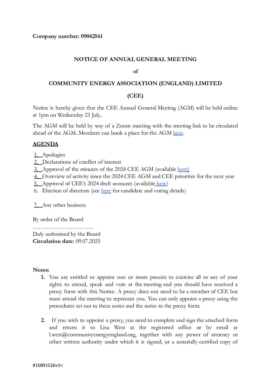 CEE AGM 2025 notice