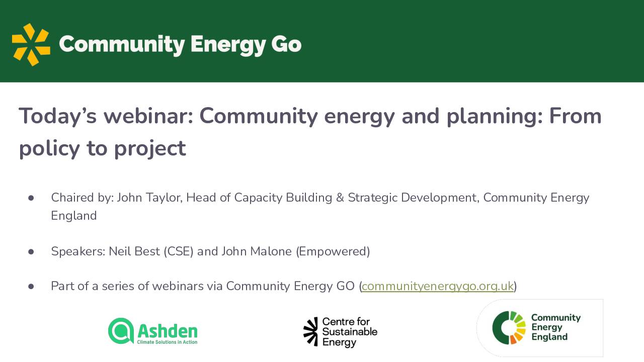 Community energy and planning: From policy to project (Community Energy Go) - Slides